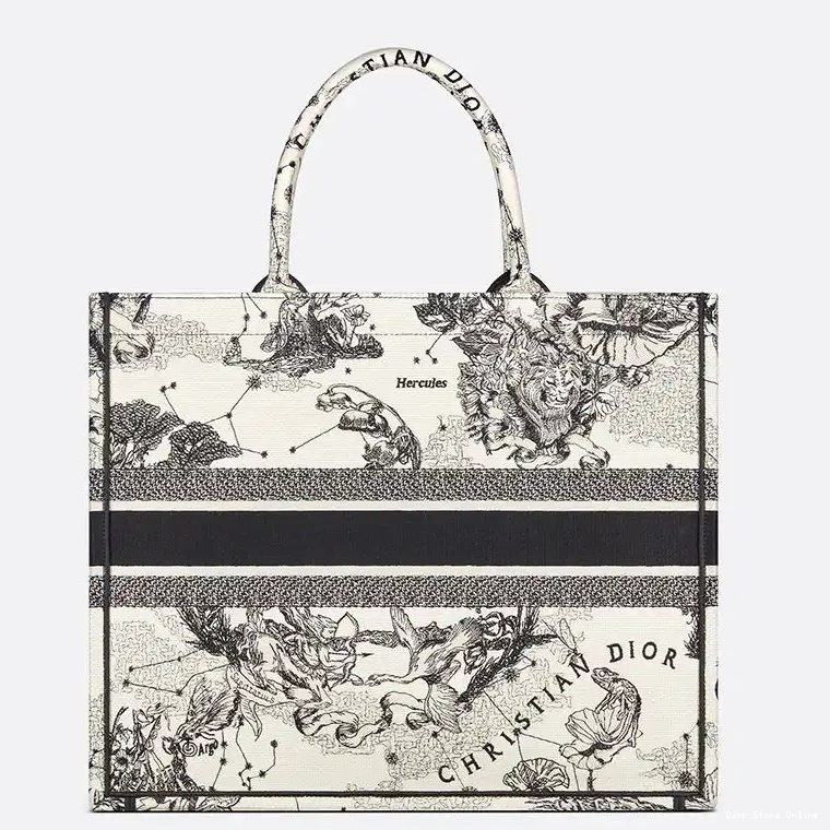 Cheap Tote Canvas Zodiac Book Jouy de Dior Toile Motif White 0415 Hot Sale